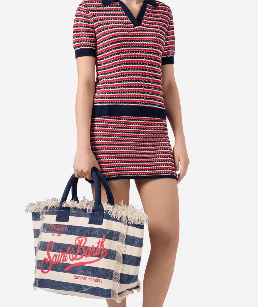 Vanity Blue Stripe Canvas Shoulder Bag - CAKEWISH