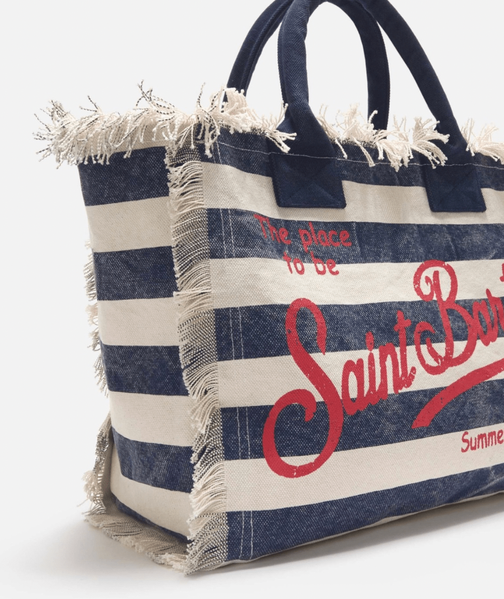 Vanity Blue Stripe Canvas Shoulder Bag - CAKEWISH