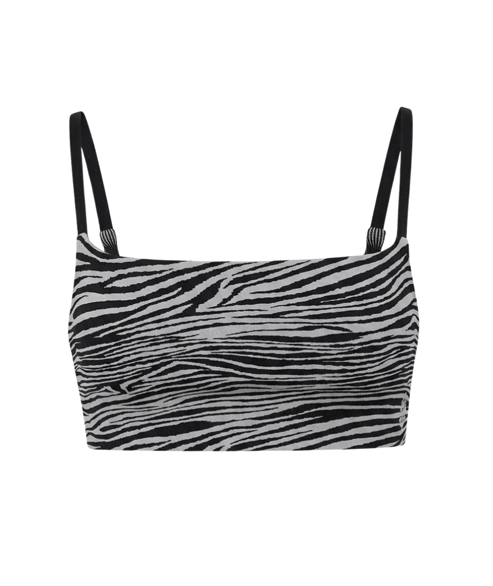 Black and white zebra print Women's Tighten Up sports bra with adjustable straps by FP Movement - CAKEWISH.