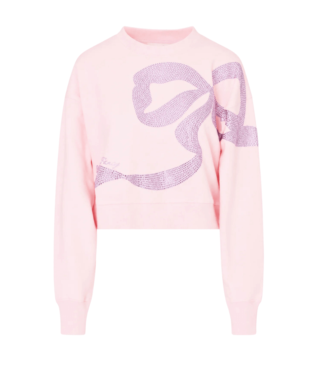LoveShackFancy Women’s Rylan Rhinestone Bow Pink Pullover Sweatshirt - CAKEWISH