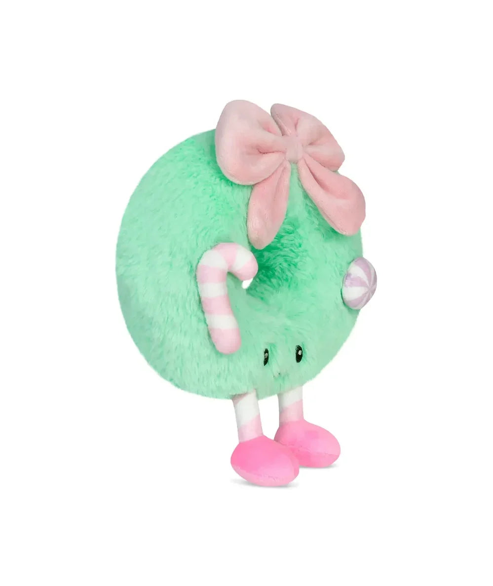 Right side view of the smiling holiday wreath plush character, by Iscream - CAKEWISH