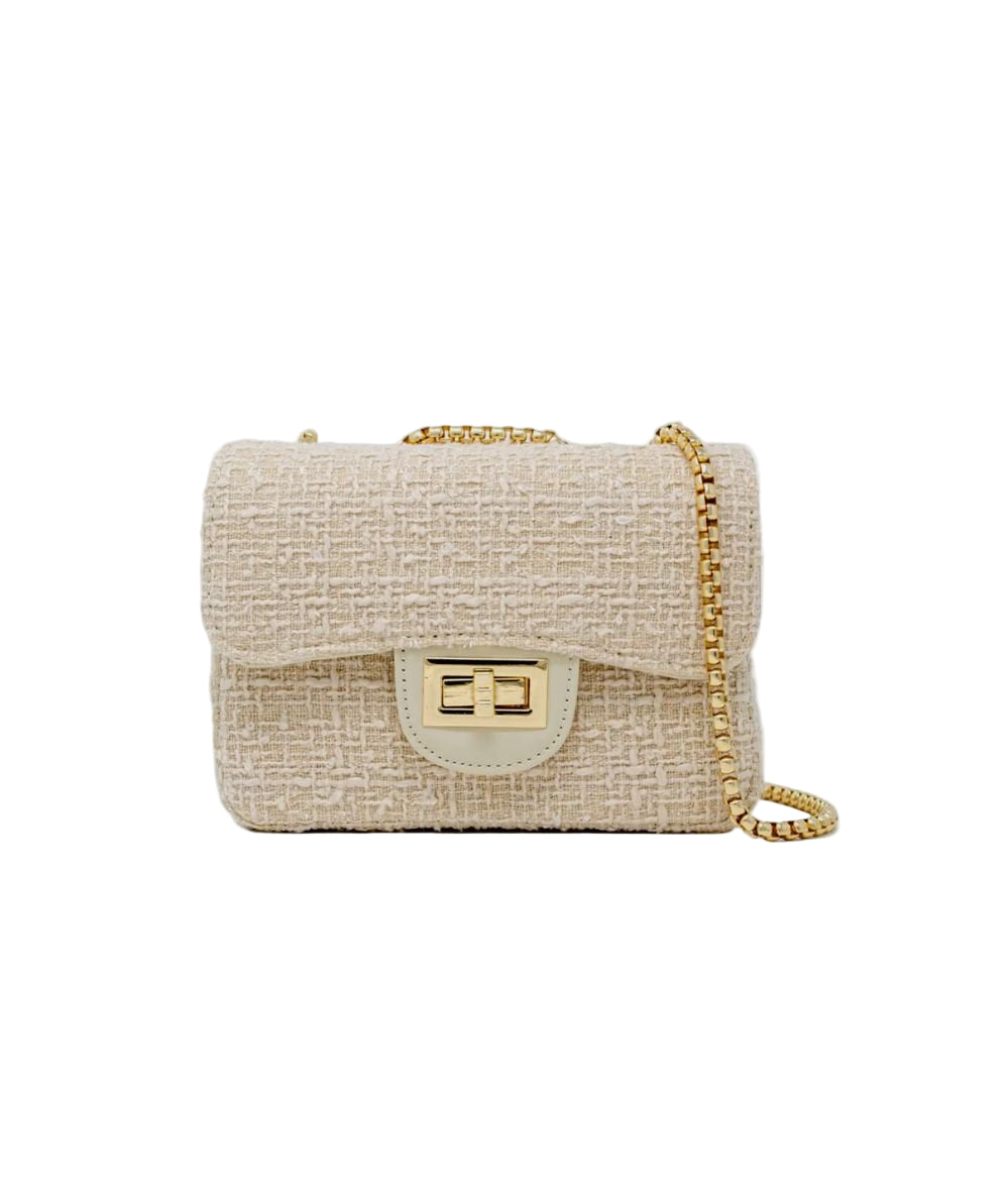 Cream classic tweed handbag with gold hardware and twist lock closure by Zomi Gems - CAKEWISH.